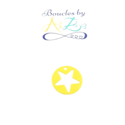 Breloque ronde, motif étoile, jaune 18mm ja16-4.