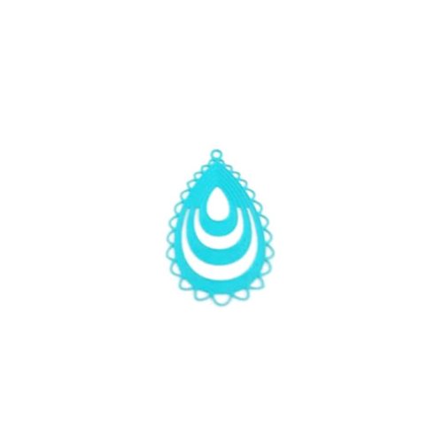 Estampe filigrane goutte turquoise 32x20mm tu18-4