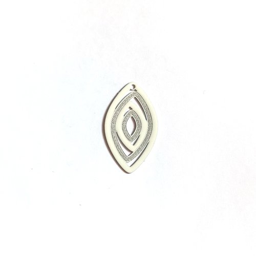 Estampe filigrane ovale blanche en métal 31x17mm x1 ou x10 blc19-8