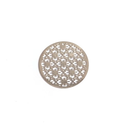 Estampe filigrane rond fleuri argenté en métal 30mm x1 ou x10 ea6-19