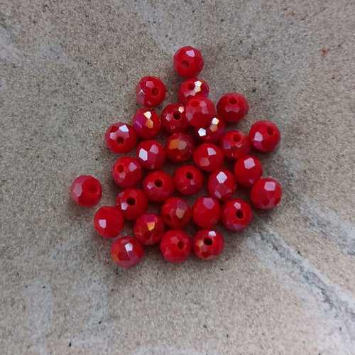 Perles rondelles à facettes rouges 6x4mm x30 prou4-5