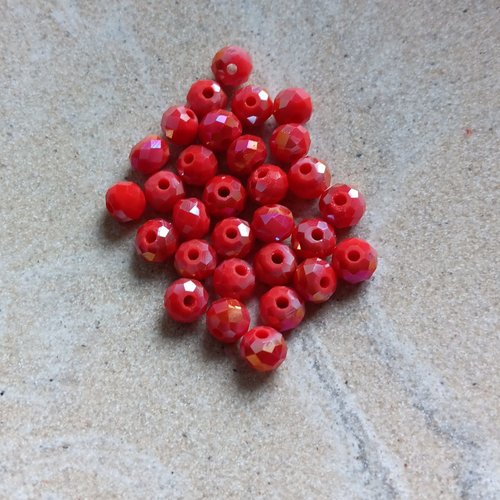 Perles rondelles à facettes rouges 6x4mm x30 prou4-6