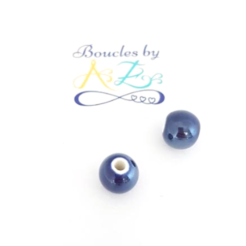 Perles bleu marine en céramique 10mm x2 pble4-21