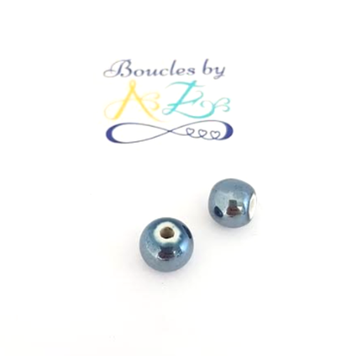 Perles bleu marine en céramique 10mm x2 pble4-22