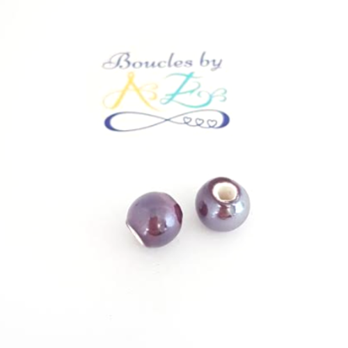 Perles rondes violettes en céramique 10mm x2 pvi3-8