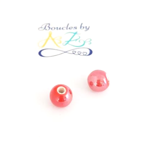 Perles rondes rouges en céramique 10mm x2 prou3-6