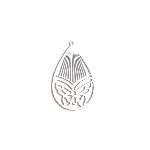 Estampe filigrane goutte blanche en métal 42x26mm x1 ou x10 geblc-74
