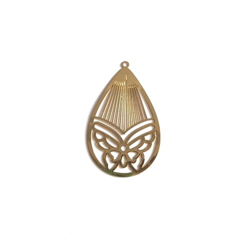 Estampe filigrane goutte dorée en métal 42x26mm x1 ou x10 gedo-64