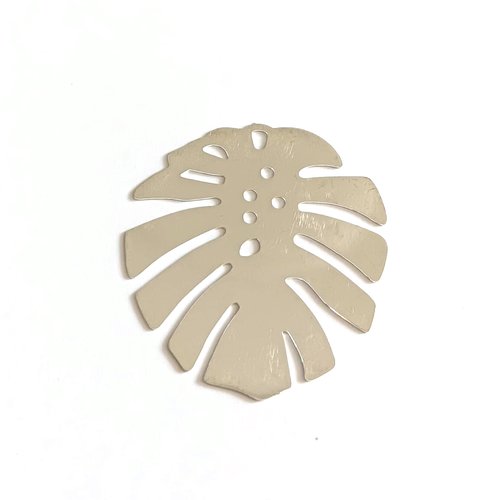*estampe feuille monstera argentée 36x32mm ea7-11*