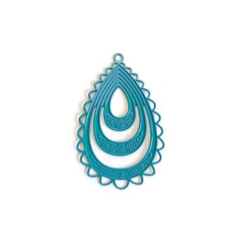 Estampe filigrane goutte vert turquoise en métal 32x20mm x1 ou x10 ve2-6