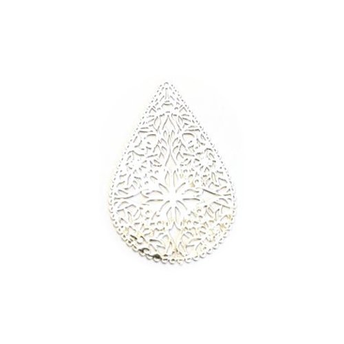 Estampe filigrane goutte argentée en laiton 40x26mm ea7-9
