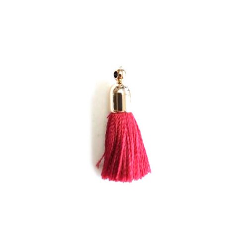 Pompon rouge imitation soie embout doré 30mm pomcd-118