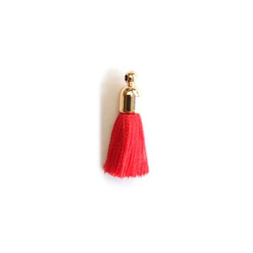 Pompon rouge imitation soie embout doré 30mm pomcd-119