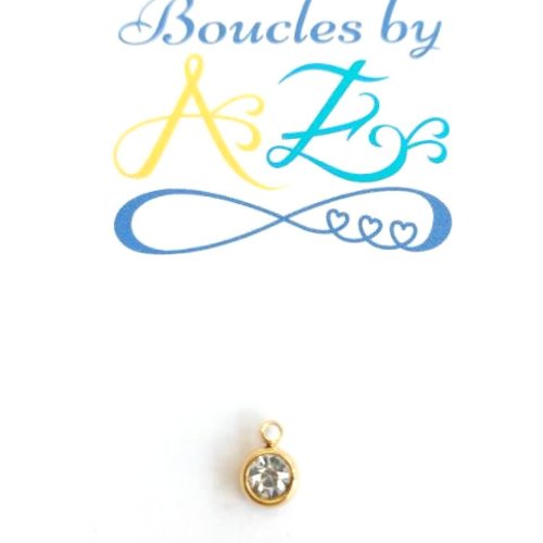 Breloque strass transprent, base acier inoxydable doré 8x6mm do17-4.