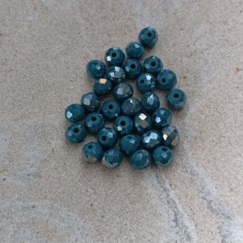 Perles rondelles à facettes vert bleu 6x4mm x30 pve9-7