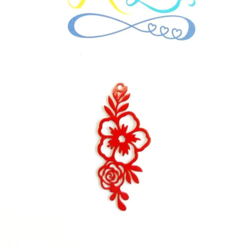 *estampe fleurs rouges 35x15mm gerou-24*