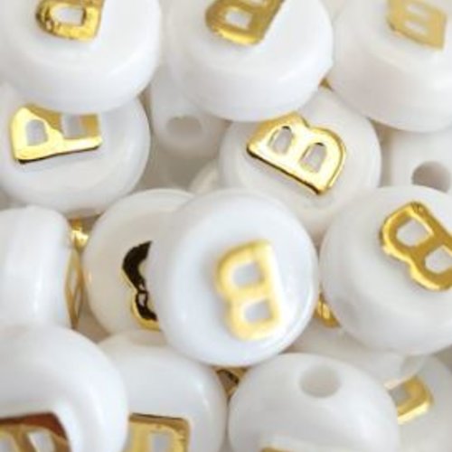 Perle lettre b doré/blanc 10mm pl1-b