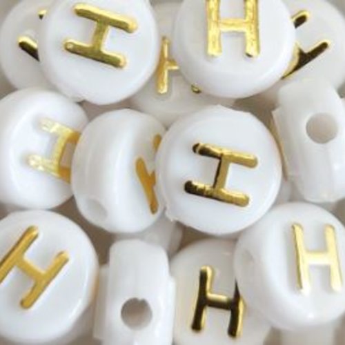 Perle lettre h doré/blanc 10mm pl1-h