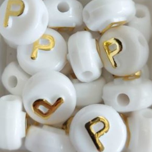 Perle lettre p doré/blanc 10mm pl1-p