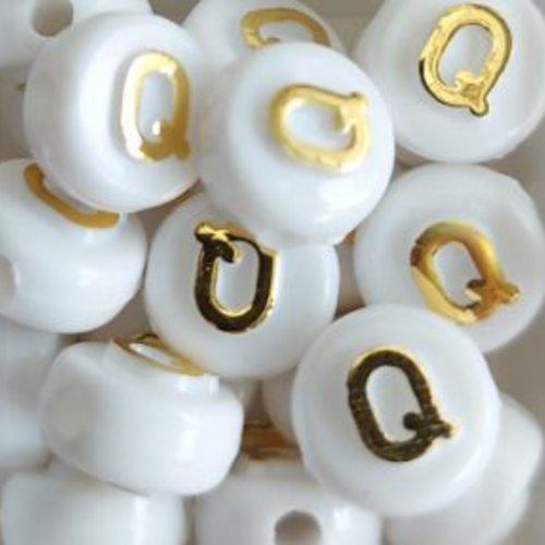 Perle lettre q doré/blanc 10mm pl1-q