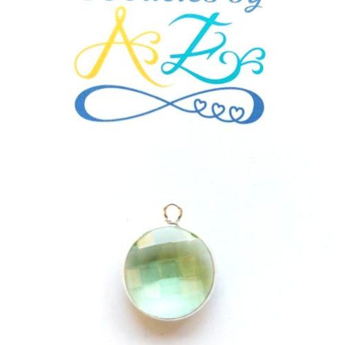 *pendentif rond, verre facetté vert 20x17mm ar60-2*