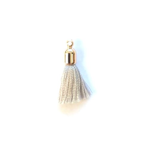 Pompon gris imitation soie embout doré 30mm pomcd-125