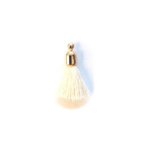 Pompon beige imitation soie embout doré 30mm pomcd-124