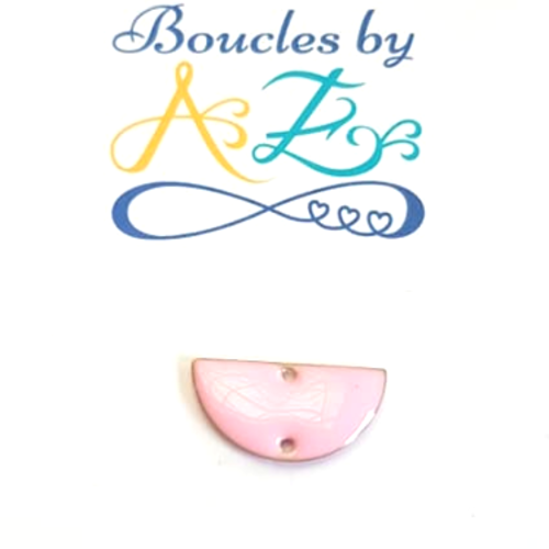 Sequin émaillé demi-lune connecteur rose 10x21mm ros29-5