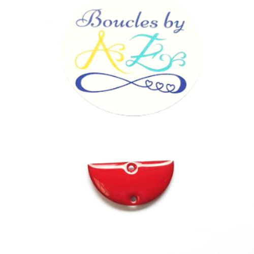 Sequin émaillé demi-lune connecteur rouge 10x21mm rou14-10