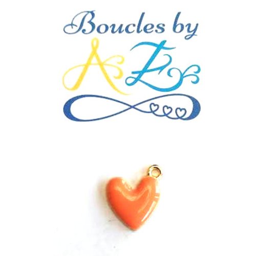 *breloque coeur émaillé doré et orange 16x15mm or2-10*