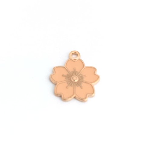 Breloque fleur émaillée dorée et orange 20x17mm or6-8