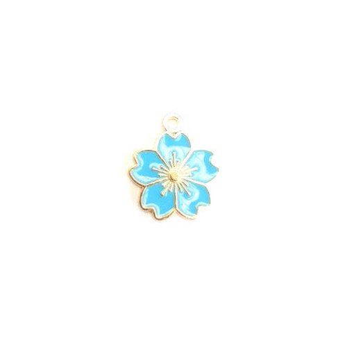 Breloque fleur émaillée dorée et turquoise 20x17mm tu10-6