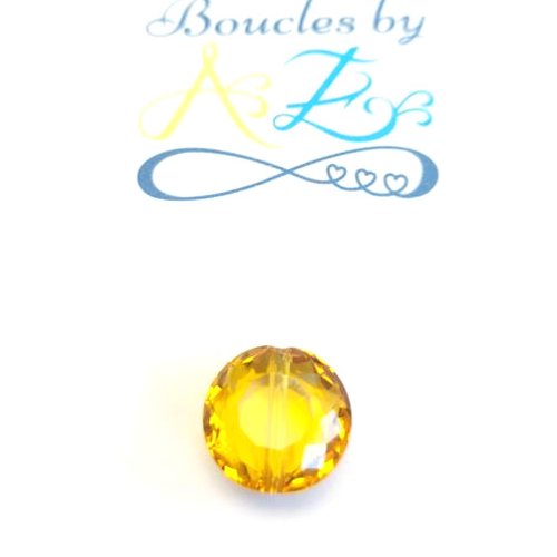 Perle facettée, rond plat, jaune 12mm pja8-17