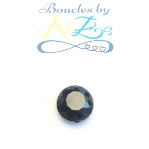 Perle facettée, rond plat, noire 12mm pno3-20.