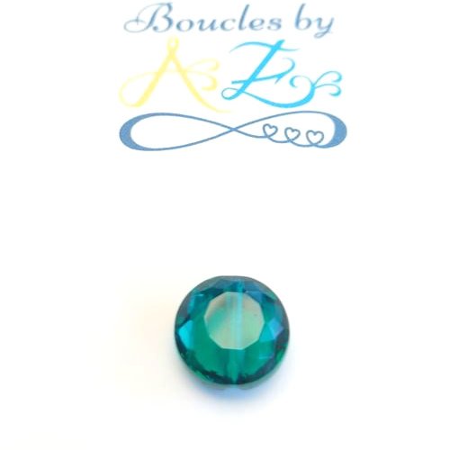 Perle facettée, rond plat, turquoise 12mm pve13-22.