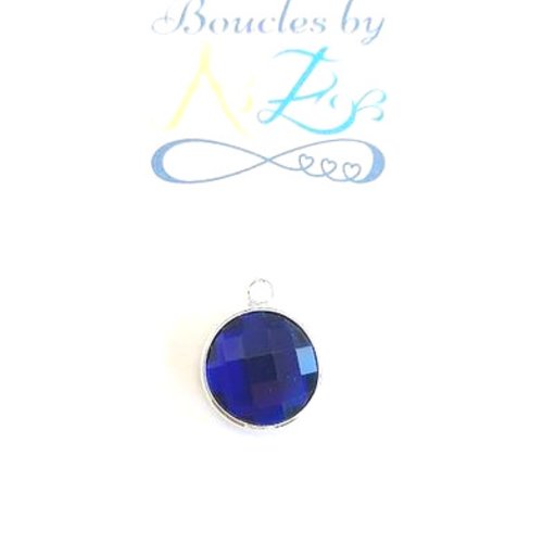 *pendentif rond à facettes, bleu 15mm ar17-3*
