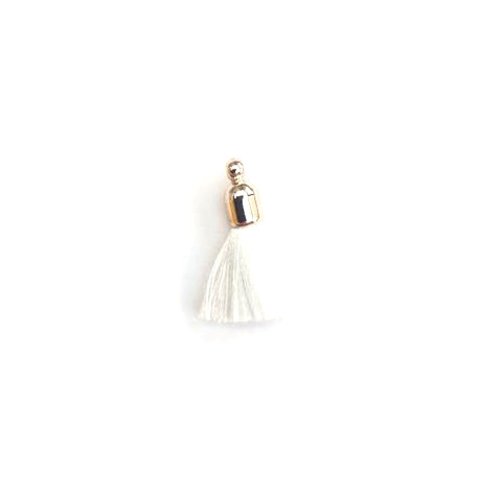 Pompon blanc imitation soie embout doré 30mm pomcd-120