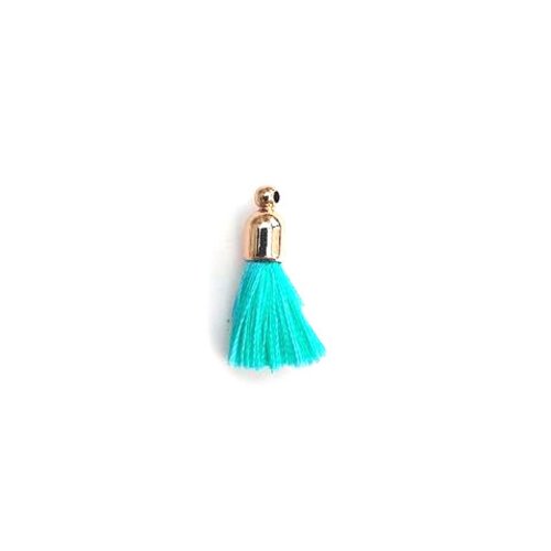 Pompon turquoise imitation soie embout doré 30mm pomcd-123