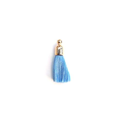 Pompon bleu ciel imitation soie embout doré 30mm pomcd-127