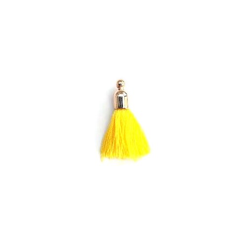 Pompon jaune imitation soie embout doré 30mm pomcd-128