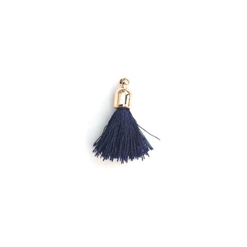 Pompon bleu imitation soie marine embout doré 30mm pomcd-129