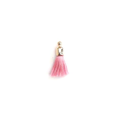 Pompon rose imitation soie embout doré 30mm pomcd-132