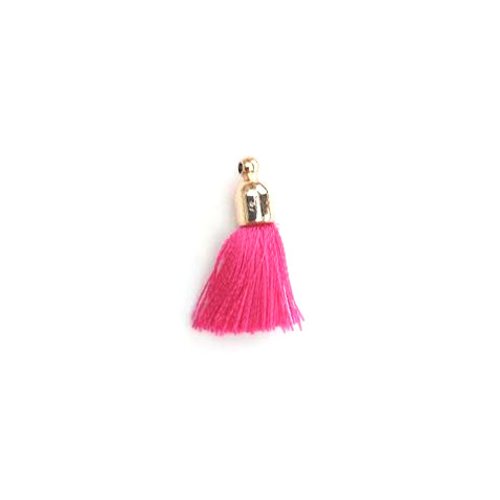 Pompon rose fuchsia imitation soie embout doré 30mm pomcd-133