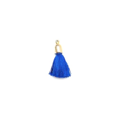 Pompon bleu imitation soie embout doré 30mm pomcd-137