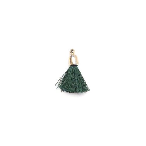 Pompon vert imitation soie embout doré 30mm pomcd-138