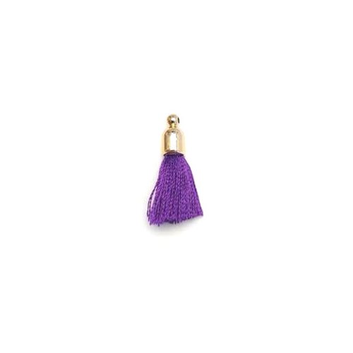 Pompon violet imitation soie embout doré 30mm pomcd-139