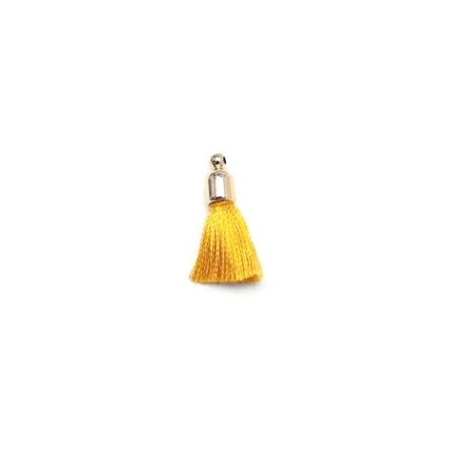 Pompon jaune imitation soie embout doré 30mm pomcd-140
