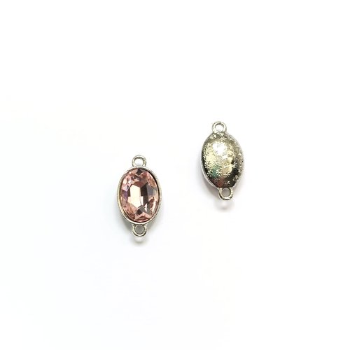 Intercalaire ovale, serti verre rose base en métal argenté 22x12mm ar20-2