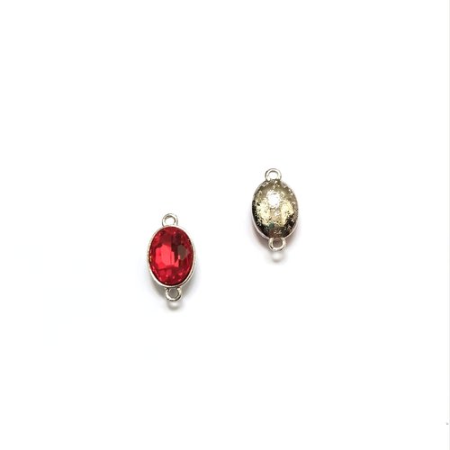 Intercalaire ovale, serti verre rouge base en métal argenté 22x12mm ar21-1