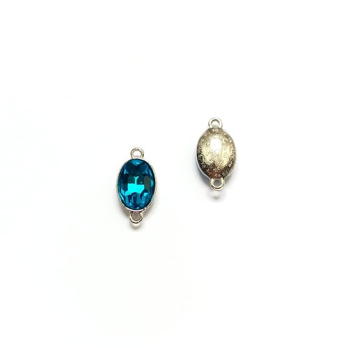 Intercalaire ovale, serti verre turquoise base en métal argenté 22x12mm ar22-4
